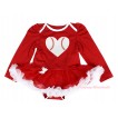 Red Long Sleeve Bodysuit Red White Pettiskirt & Baseball Heart Print JS4364